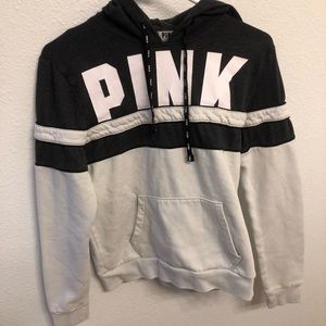 VS Pink Hoodie Gray and white small